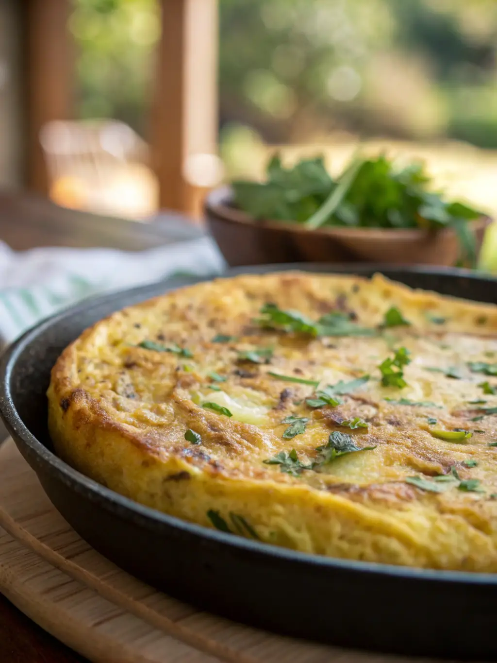A photo of a Spanish tortilla, showcasing layers of potatoes and eggs, served as a hearty and satisfying dinner option.